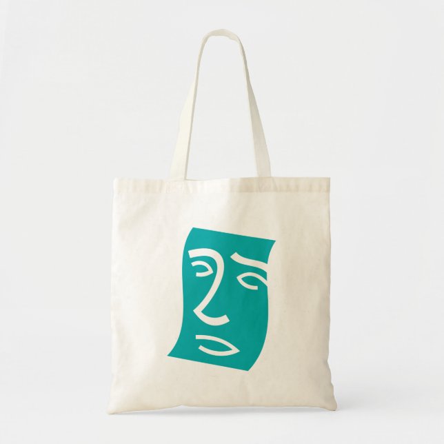 Modern Abstract Face Line Art Teal Tygkasse (Framsidan)