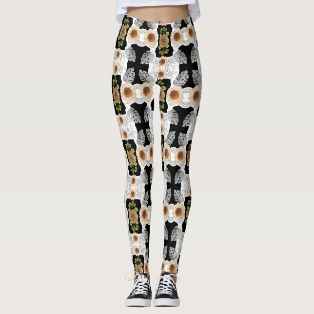 Modern abstract floral art leggings (Framsida)