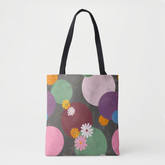 Modern Abstract Floral Circles Tote Bag Tygkasse (Framsida)