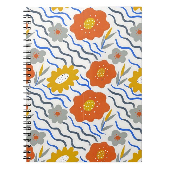 Modern Abstract Flowers Boho Wavy Anteckningsbok (Framsidan)