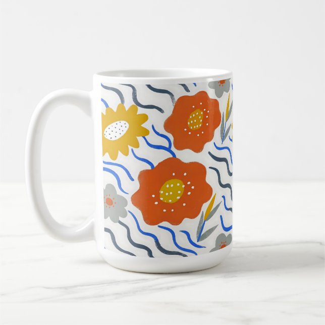Modern Abstract Flowers Vibrant Wavy Kaffemugg (Vänster)