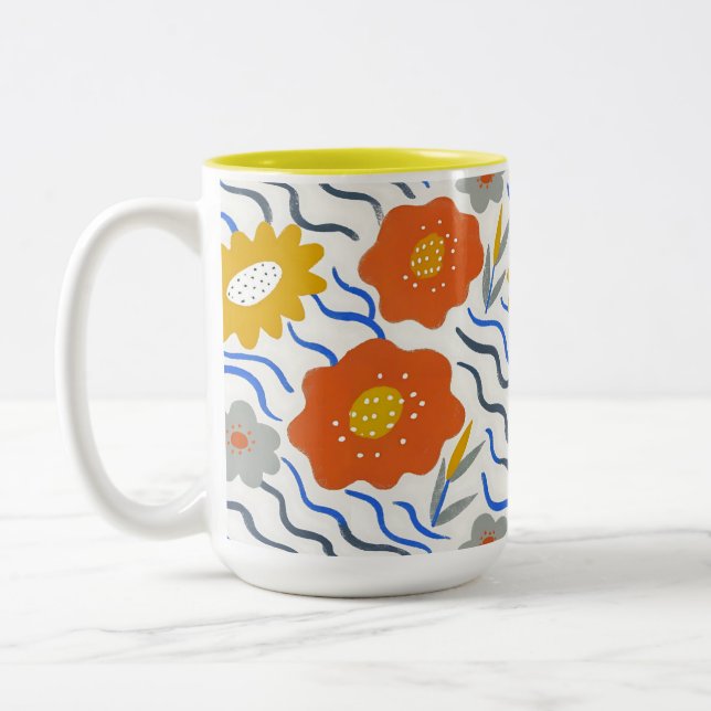 Modern Abstract Flowers Vibrant Wavy Två-Tonad Mugg (Vänster)
