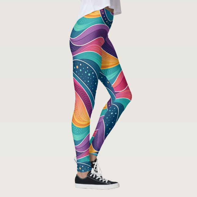 Modern Abstract Fluid Waves Seamless Pattern Leggings (Höger)