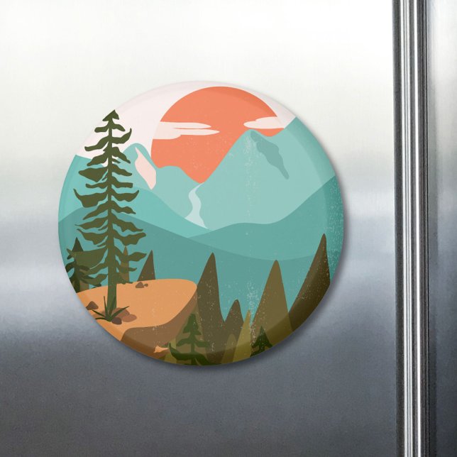 Modern Abstract Forest, Mountains, and Sunrise Magnet (In situ)