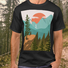 Modern Abstract Forest, Mountains, and Sunrise T Shirt