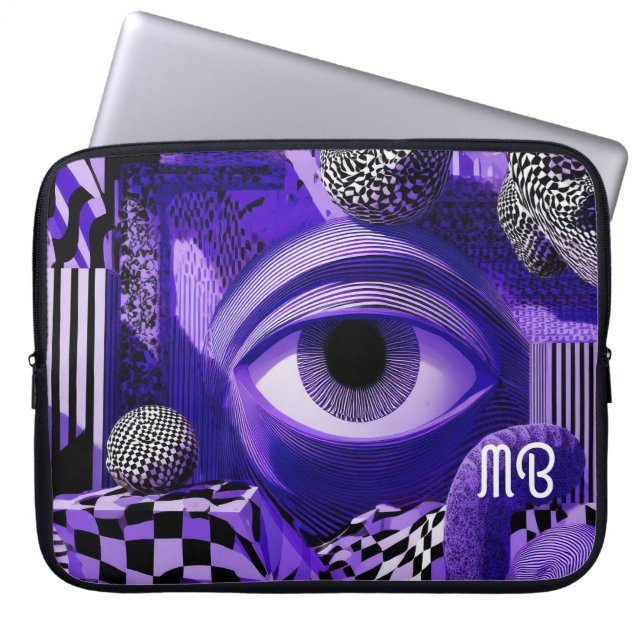 Modern Abstract Geometric Black White Purple 15" Laptop Fodral (Framsidan)