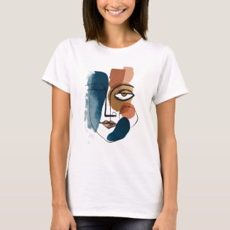 Modern Abstract Geometric Face Boho Line Art T Shirt