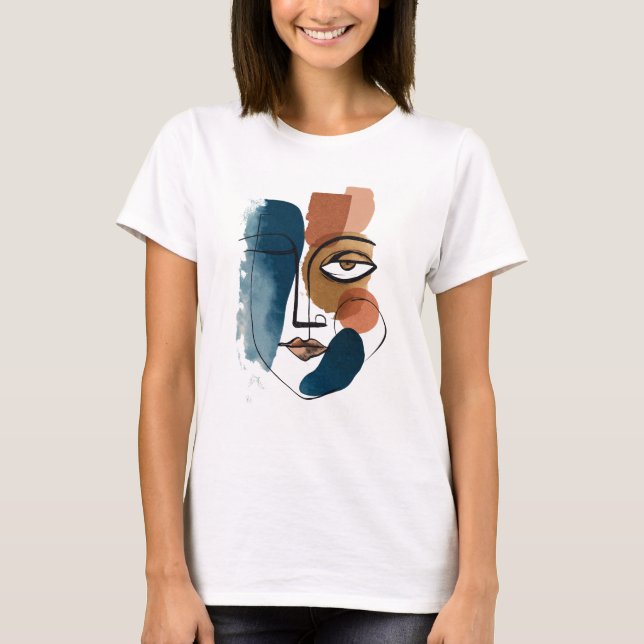 Modern Abstract Geometric Face Boho Line Art T Shirt (Framsida)