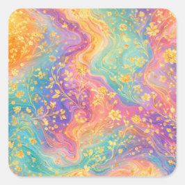 Modern Abstract Glitter Floral Monogram Design     Fyrkantigt Klistermärke