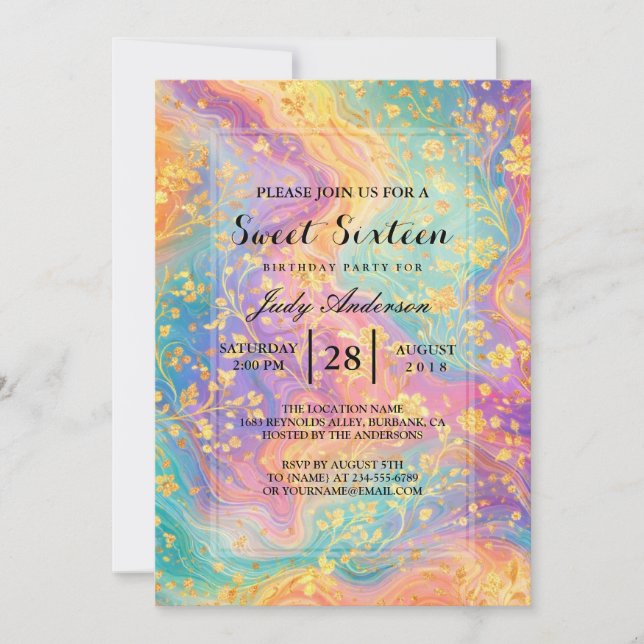 Modern Abstract Glitter Floral Monogram Design     Inbjudningar (Framsida)