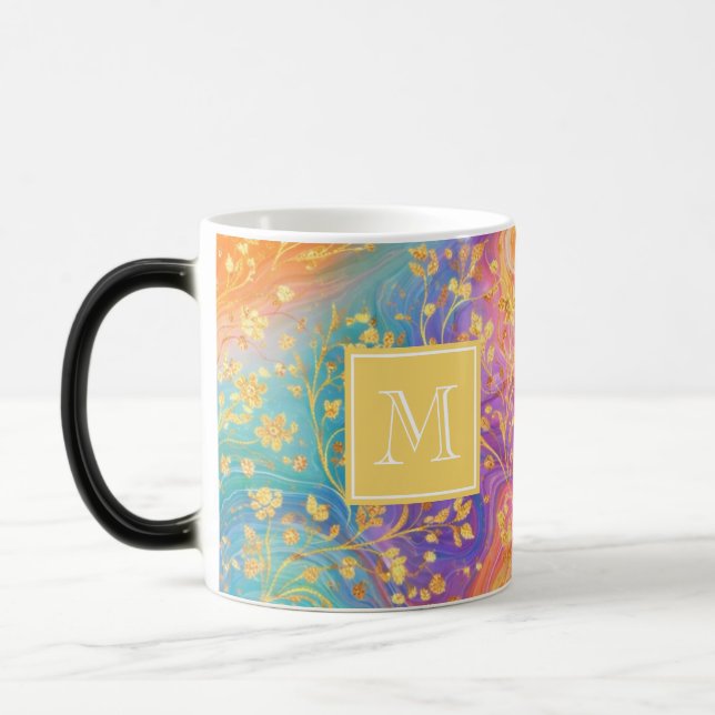 Modern Abstract Glitter Floral Monogram Design     Magisk Mugg (Vänster)