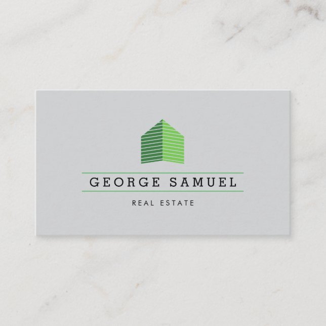 Modern Abstract Green Home Logo Realtor Ash-Black Visitkort (Framsida)