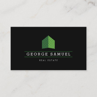 Modern Abstract Green Home Logo Realtor Black Visitkort