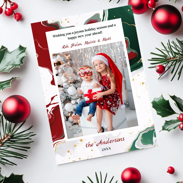 Modern Abstract Green/Red Christmas Photo Julkort (Skapare uppladdad)