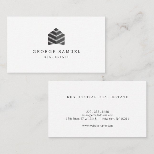 Modern Abstract Home Logo Realtor Black and White Visitkort (Fram/baksida)