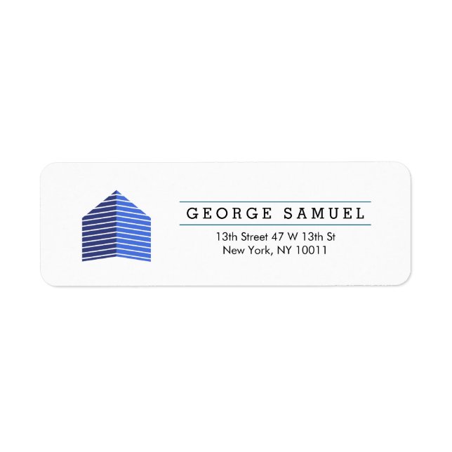 Modern Abstract Home Logo Realtor Blue White Returadress Etikett (Framsidan)