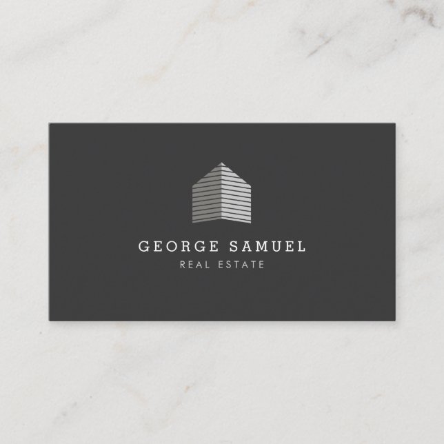 Modern Abstract Home Logo Realtor Gray White Visitkort (Framsida)