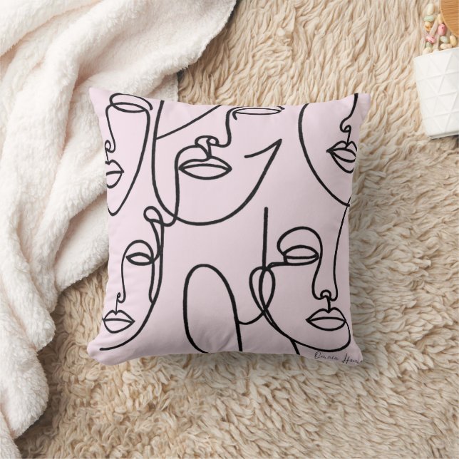 Modern Abstract Line Faces Decorative Throw Pillow Kudde (Filt)