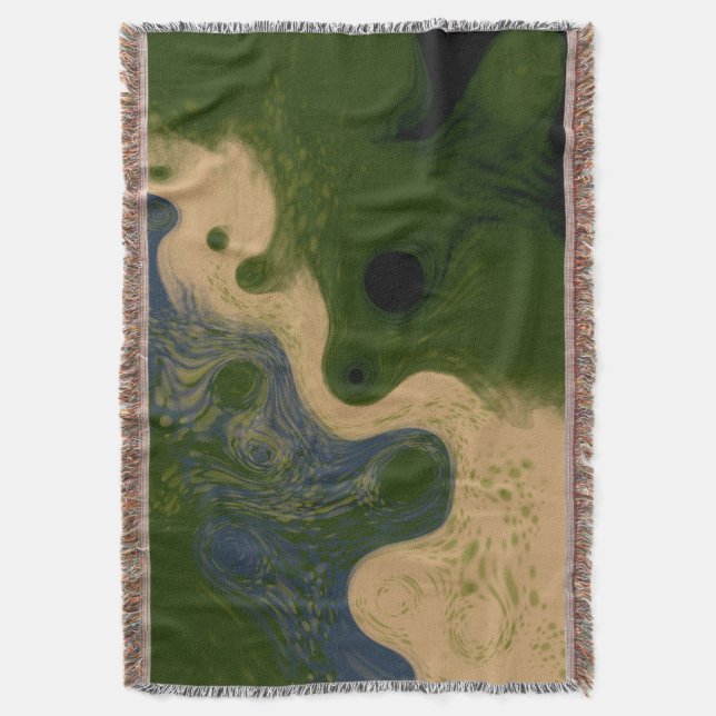 Modern Abstract Mossy Topography Throw Blanket Filt (Framsidan Vertikal)