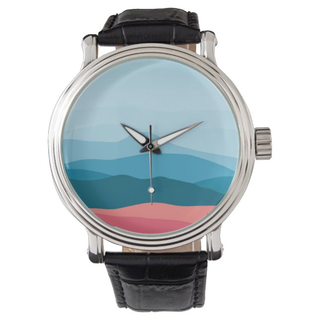 Modern Abstract Pastel Blue Pink Mountains Armbandsur (Framsida)