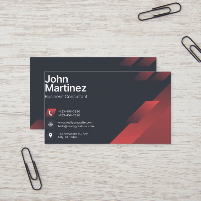 Modern Abstract Red & Grey Corporate Business Card Visitkort (Fram/Back In Situ)