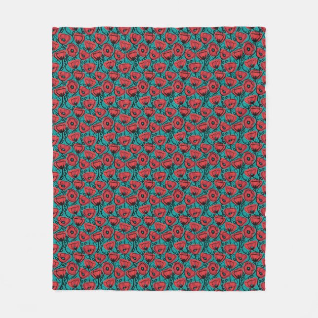 Modern Abstract Red Poppy Floral Pattern Fleecefilt (Framsidan)