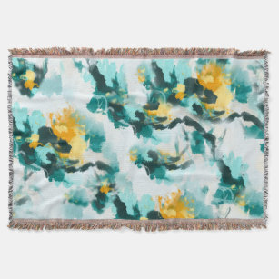 Modern Abstract Teal and Yellow Painted Design  Filt