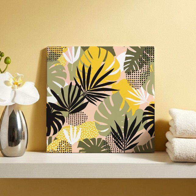Modern Abstract Tropical Leaves & Polka Dots  Kakelplatta (Skapare uppladdad)
