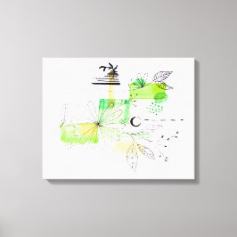 Modern Abstraction Black and Grönt Blommigt Canvastryck