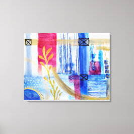 Modern Abstraction Black Blue and Red Blommigt Canvastryck