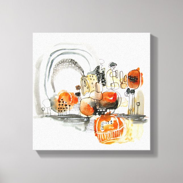 Modern Abstraction Cute Mönster Orange Doodle Canvastryck (Framsida)