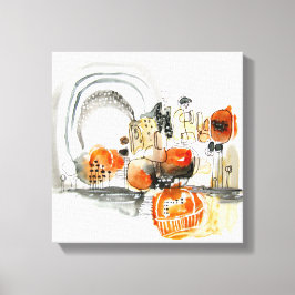 Modern Abstraction Cute Mönster Orange Doodle Canvastryck