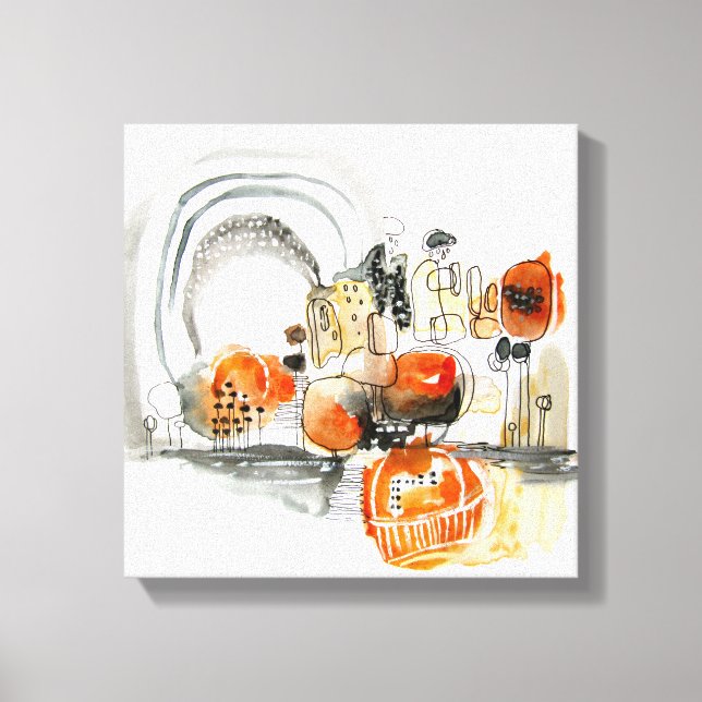 Modern Abstraction Cute Mönster Orange Doodle Canvastryck (Framsida)