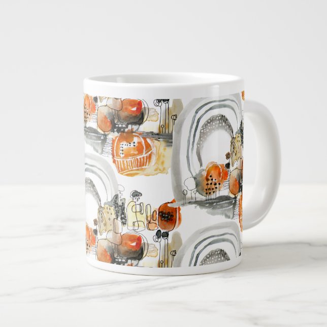 Modern Abstraction Cute Mönster Orange Doodle Jumbo Mugg (Framsida höger)