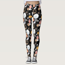 Modern Abstraction Cute Mönster Rosa Doodle Black Leggings