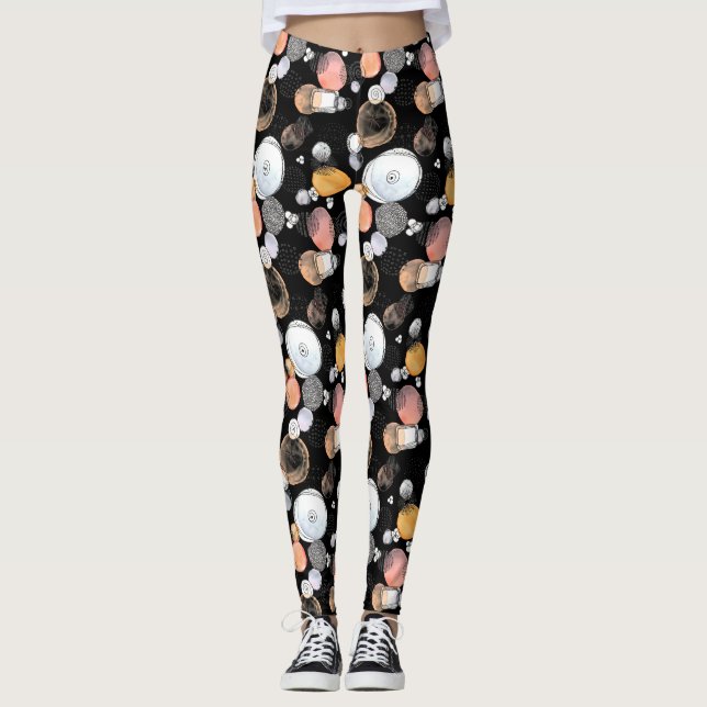 Modern Abstraction Cute Mönster Rosa Doodle Black Leggings (Framsida)