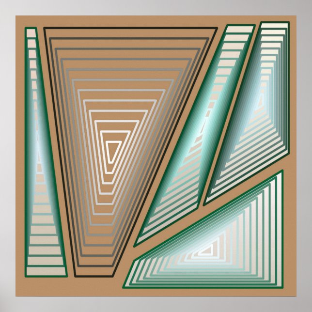 Modern Abstrakt - 3-d-pyramider, Taupe och Silver Poster (Framsidan)