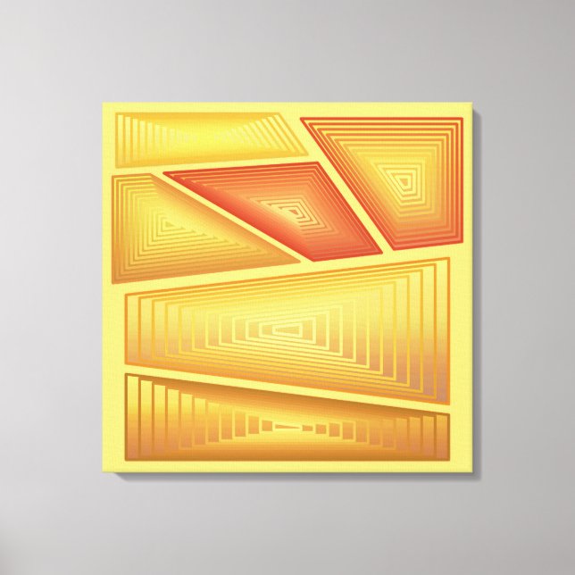 Modern Abstrakt - 3-d Pyramids, Guld Canvastryck (Framsida)