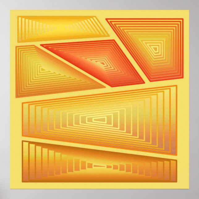 Modern Abstrakt - 3-d Pyramids, Guld Poster (Framsidan)