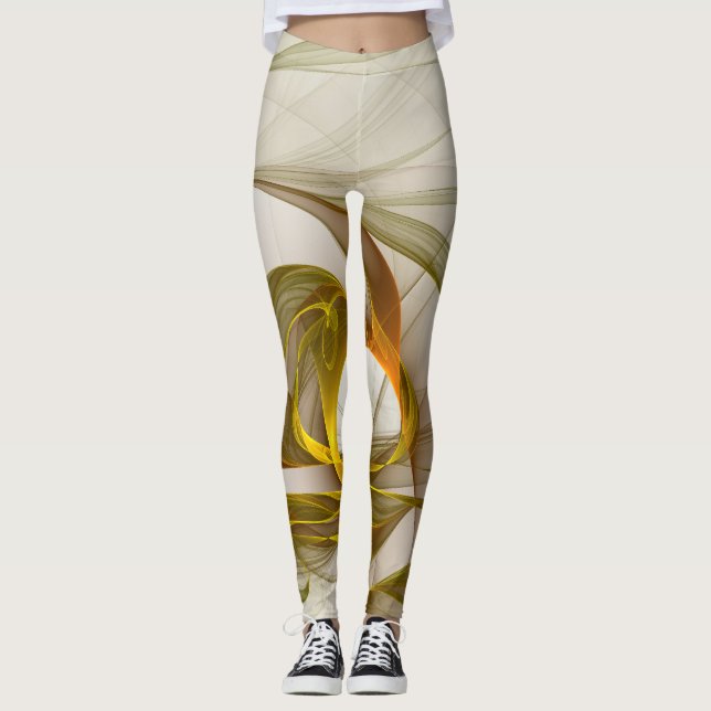 Modern Abstrakt Ädelmetallfärger Fraktal Leggings (Framsida)