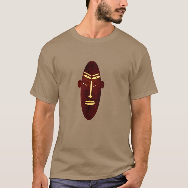 Modern abstrakt afrikansk primitiv ansiktstatuerin t shirt (Framsida)