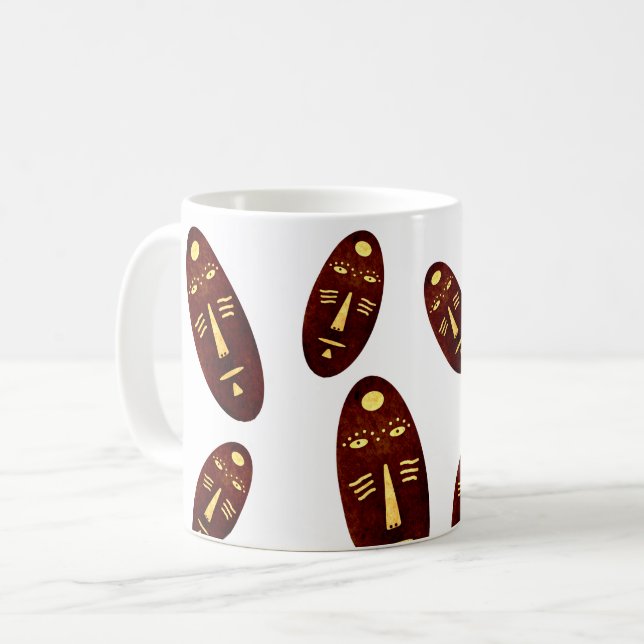 Modern abstrakt afrikansk urinvånare ansiktskonst kaffemugg (Framsida vänster)