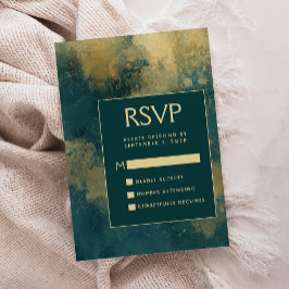 Modern Abstrakt Akvarell Teal Guld Bröllop RSVP Tilläggskort