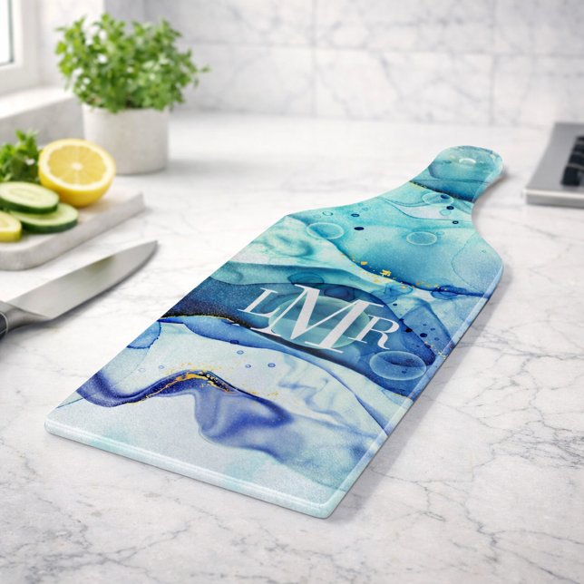 Modern Abstrakt Alkoholbläck Monogram Skärbräda (Modern Abstract Alcohol Ink Monogram Cutting Board)