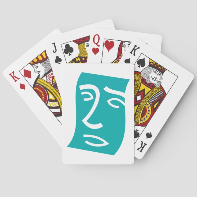 Modern Abstrakt Ansikts Linjekonst Teal Casinokort (Baksidan)