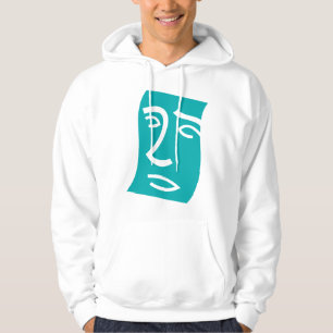 Modern Abstrakt Ansikts Linjekonst Teal Hoodie