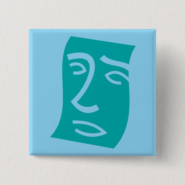 Modern Abstrakt Ansikts Linjekonst Teal Knapp (Framsida)