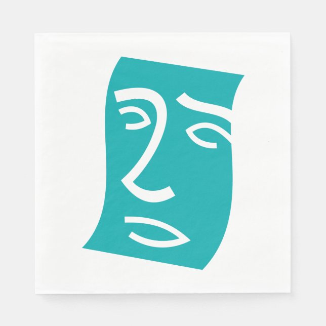 Modern Abstrakt Ansikts Linjekonst Teal Pappersservett (Framsidan)
