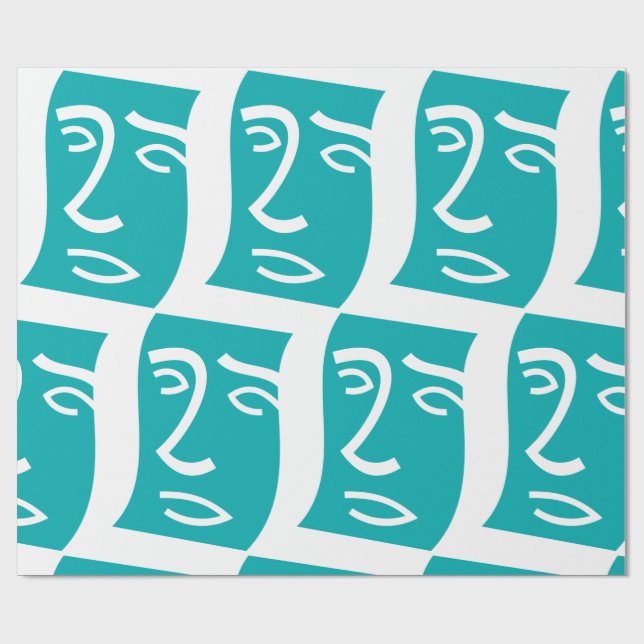 Modern Abstrakt Ansikts Linjekonst Teal Presentpapper (Platt)