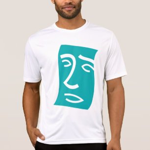 Modern Abstrakt Ansikts Linjekonst Teal T Shirt